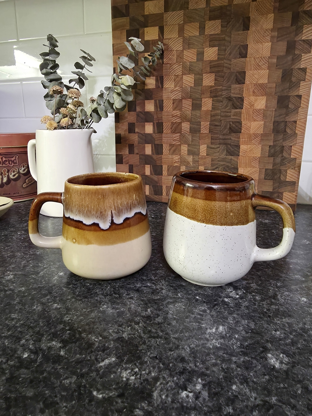 Stoneware Brown & Cream Glazed Coffee Mug - Set of 2